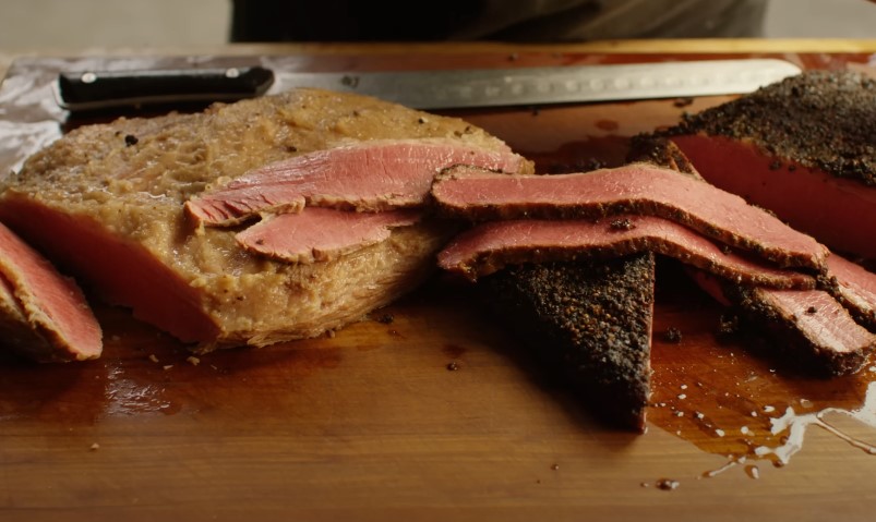 Pieces of sliced pastrami