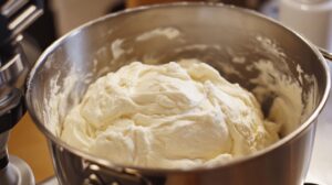 A mixing bowl filled with smooth, fluffy dough prepared for baking